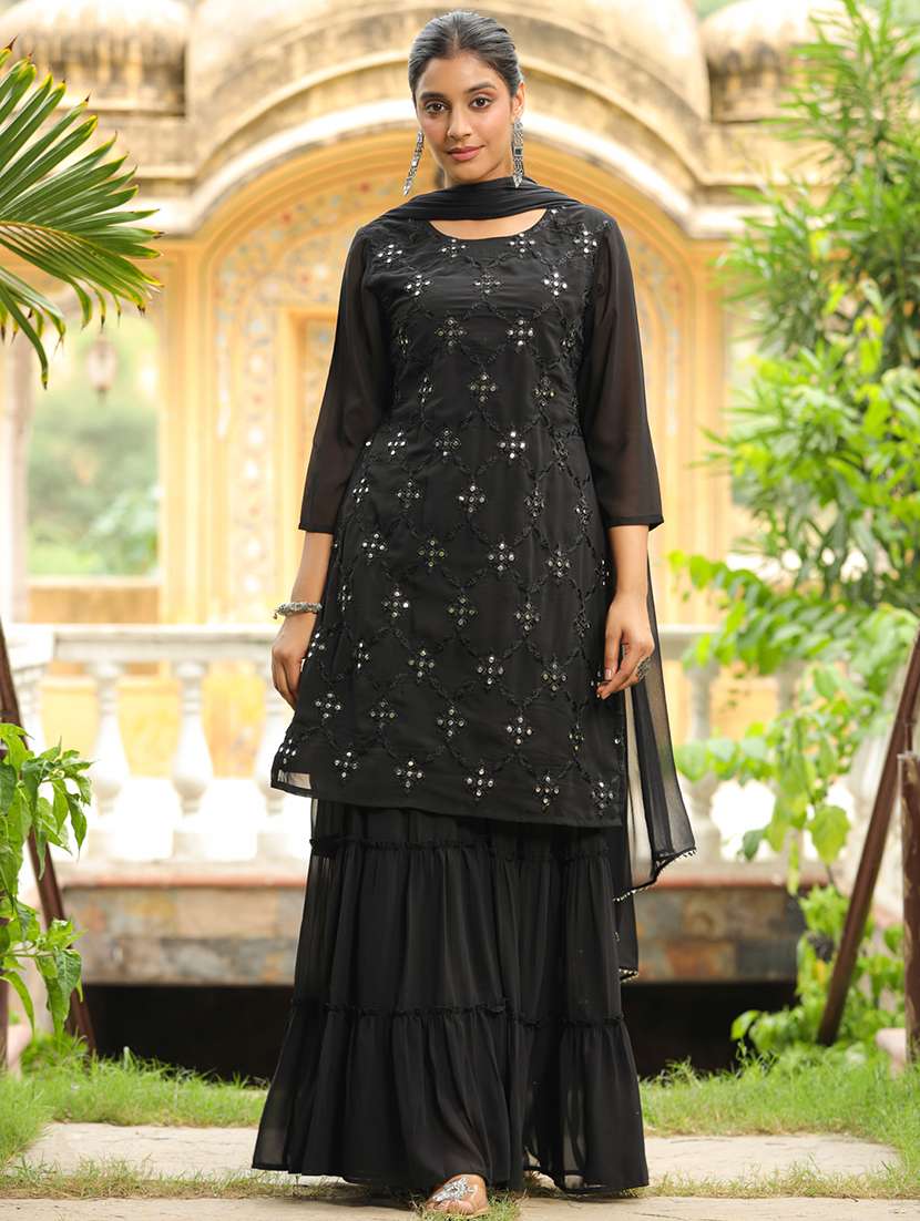 black embroidered kurta sharara set with dupatta