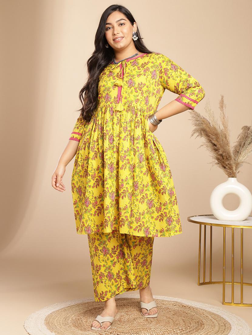 yellow floral printed kurta pant set - 21514211 - Standard Image - 1