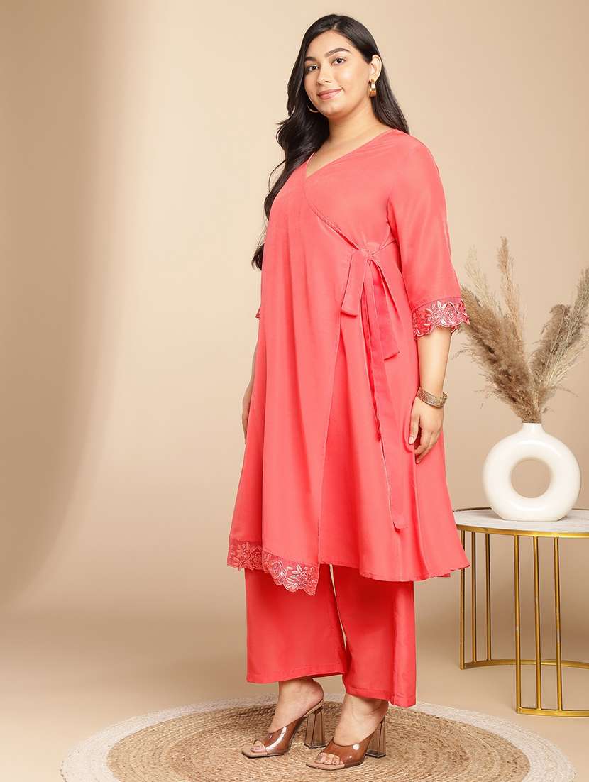 women three quarter sleeve kurta palazzo set - 21514212 -  Standard Image - 1
