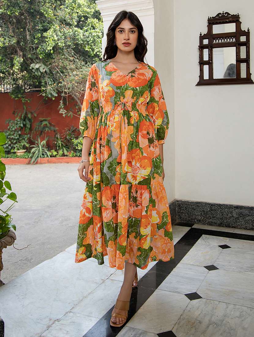 women multicolored floral printed fit & flare dress