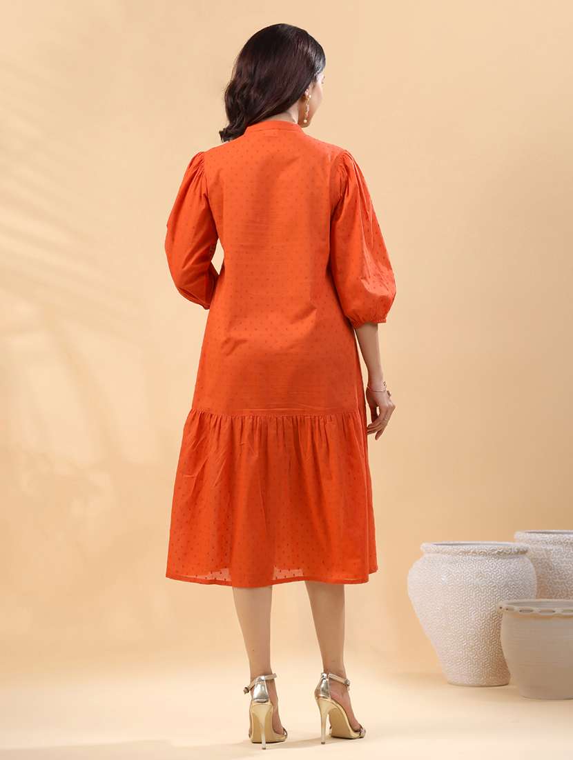 women rust embroidered a-line dress - 21514259 -  Standard Image - 4
