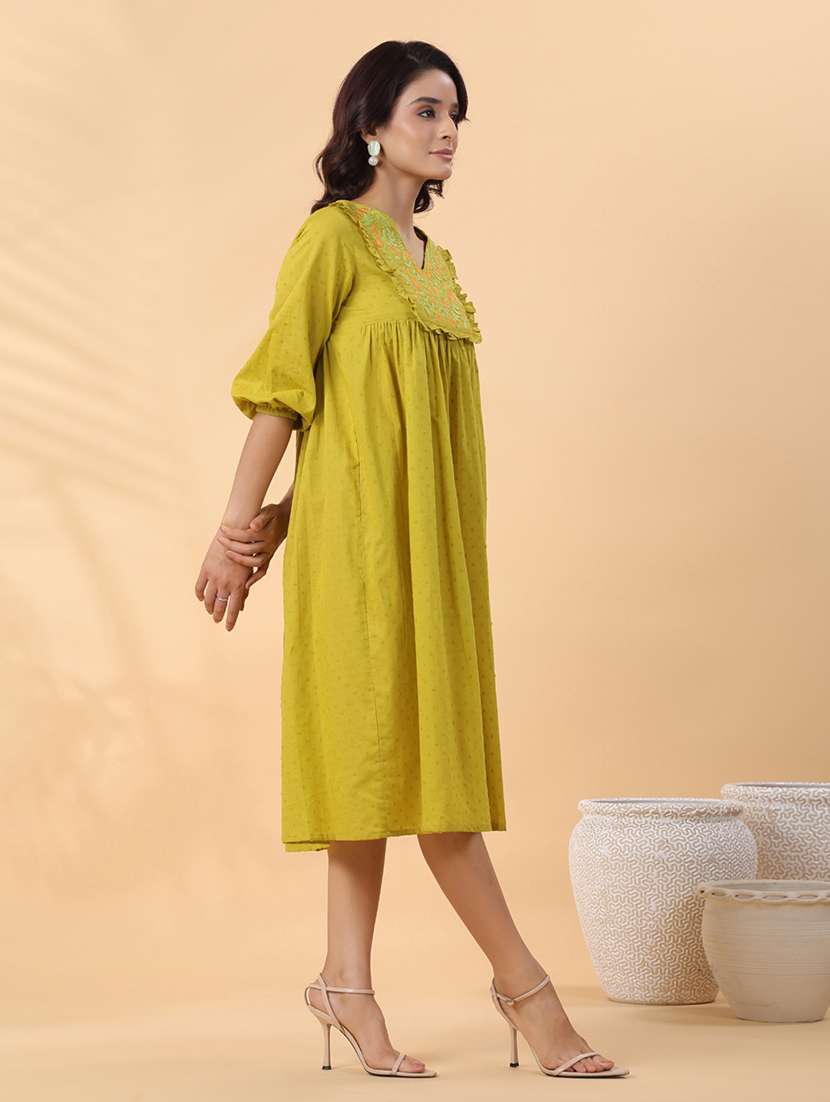 women green embroidered a-line dress - 21514261 - Standard Image - 1