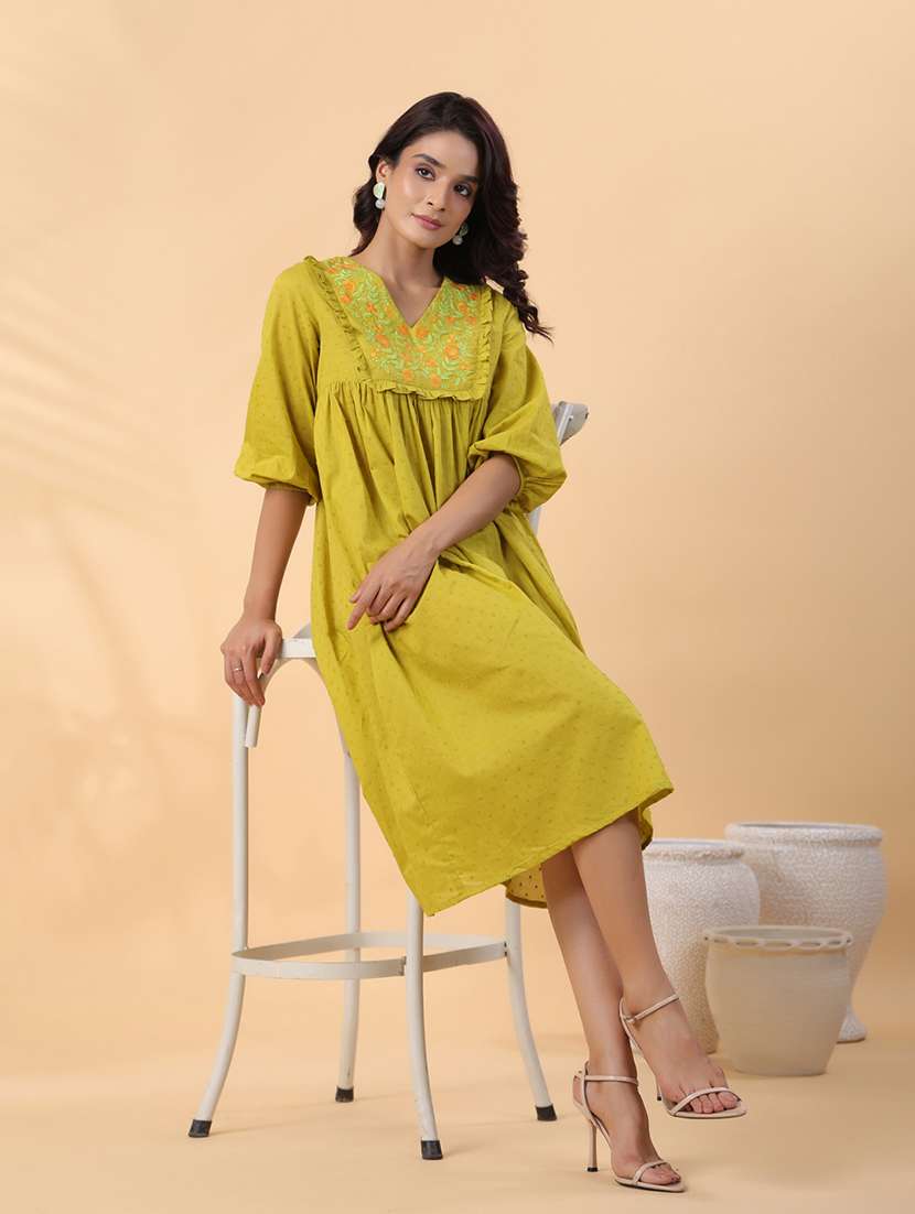 women green embroidered a-line dress - 21514261 - Standard Image - 4