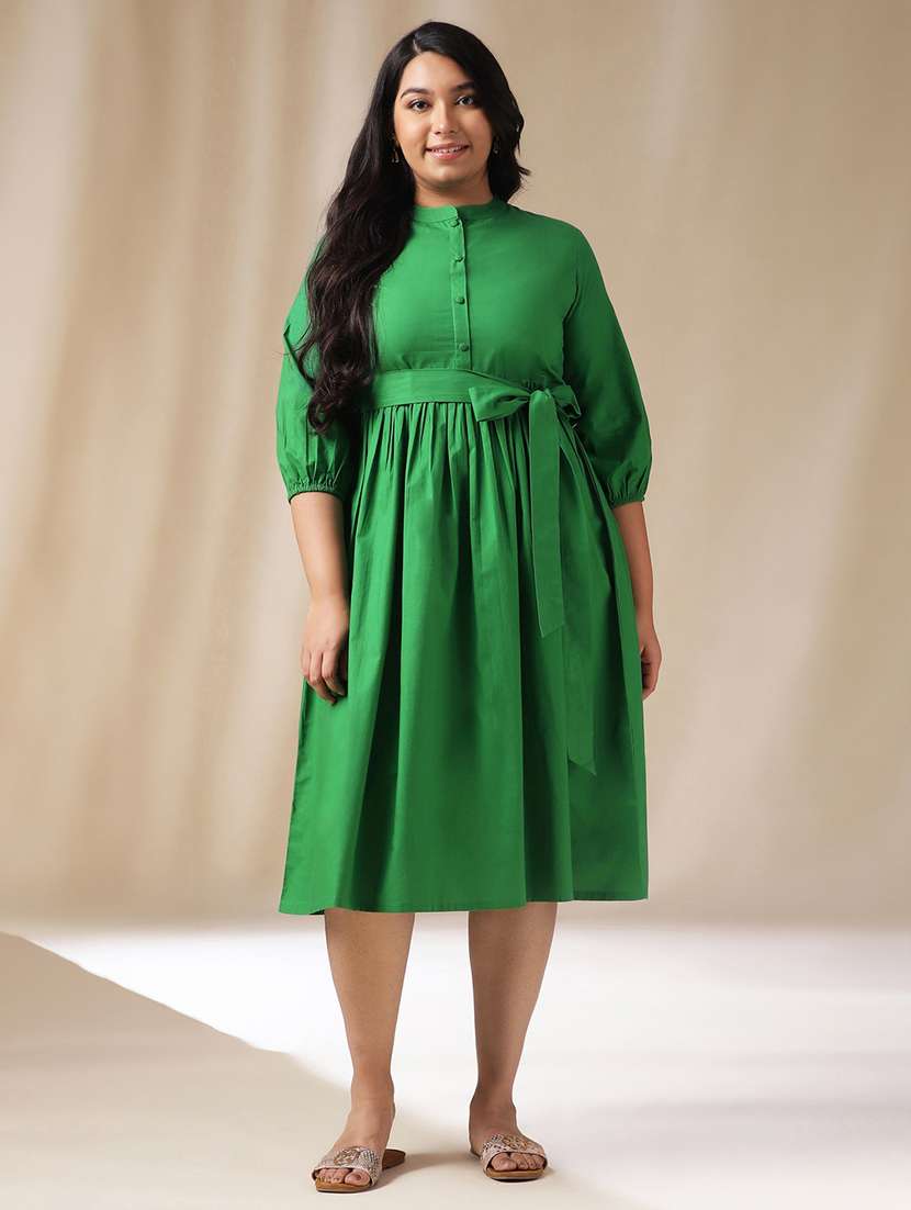 women green solid fit & flare dress