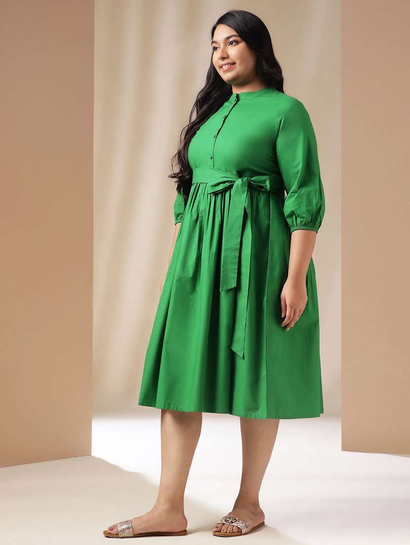 women green solid fit & flare dress - 21514292 -  Standard Image - 1