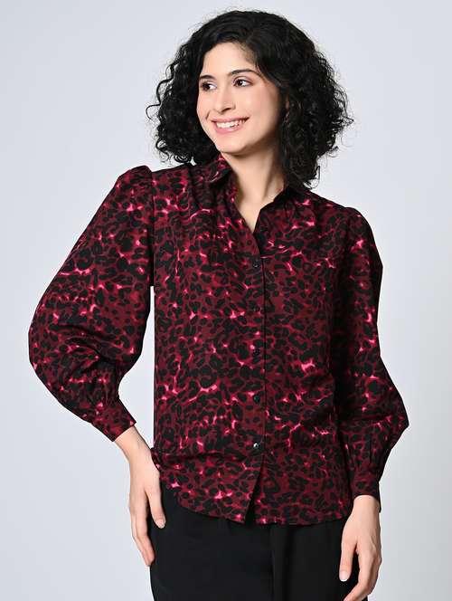 women maroon crepe regular shirt