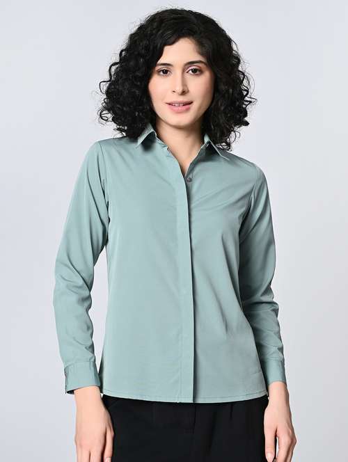 women sea green crepe regular shirt - 21514380 - Standard Image - 0