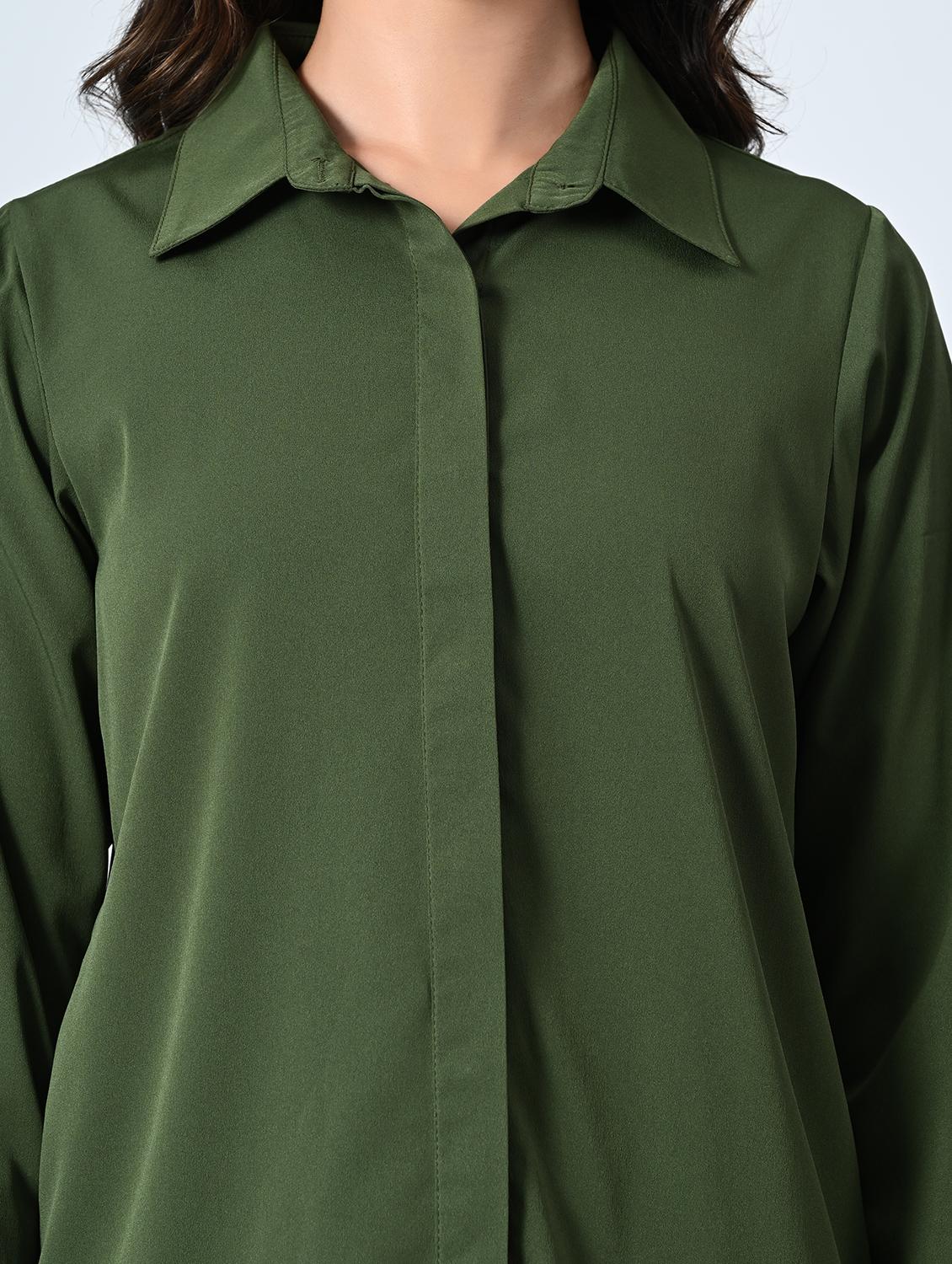 women olive crepe regular shirt - 21514382 - Standard Image - 4