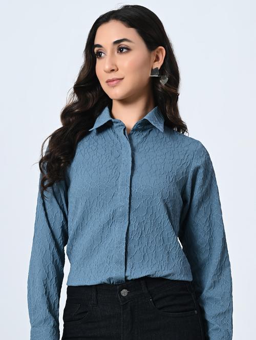 women blue poly crepe regular shirt - 21514383 - Standard Image - 0