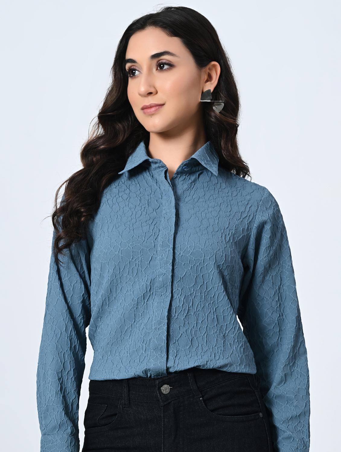 women blue poly crepe regular shirt - 21514383 - Zoom Image - 0