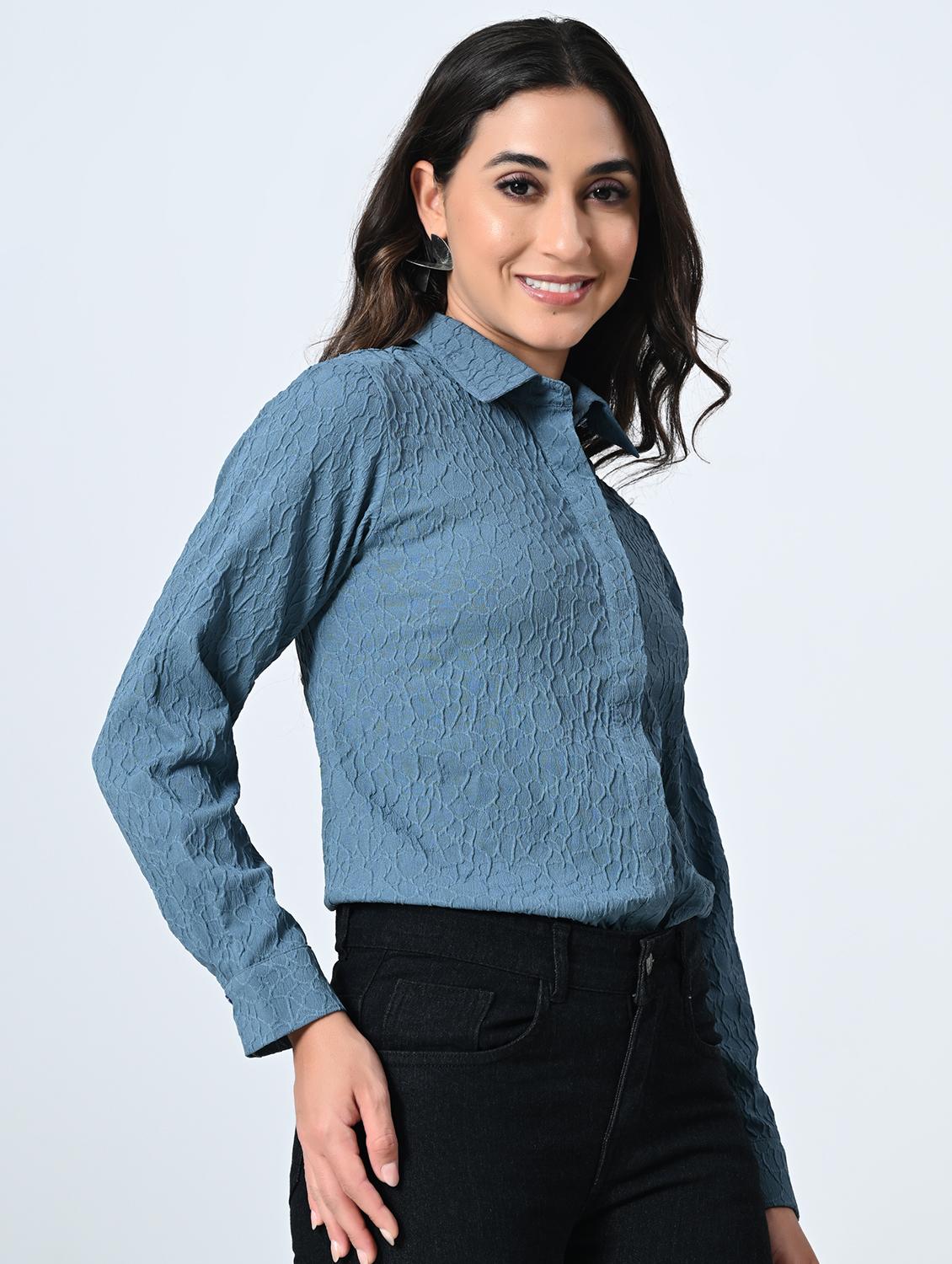 women blue poly crepe regular shirt - 21514383 - Standard Image - 1