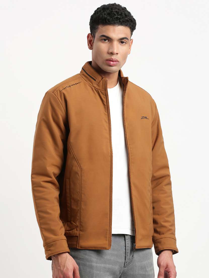 men brown solid casual jacket - 21514394 - Standard Image - 1