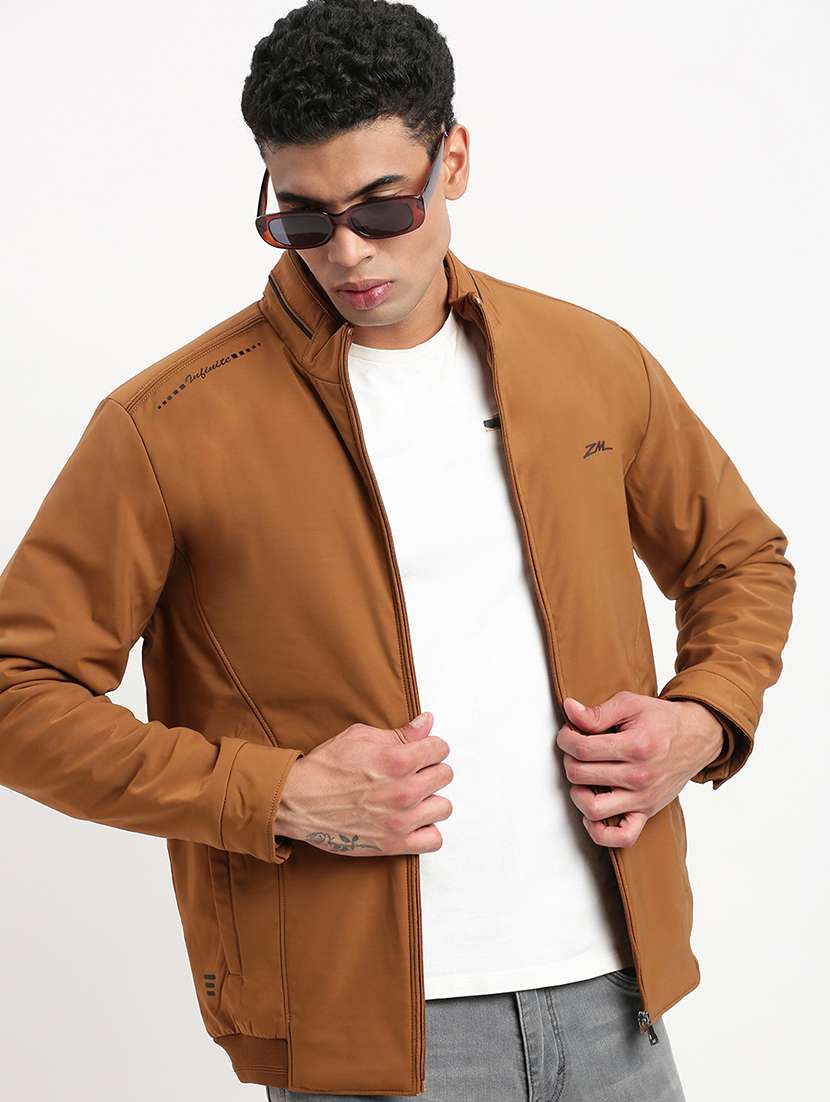 men brown solid casual jacket - 21514394 - Standard Image - 4
