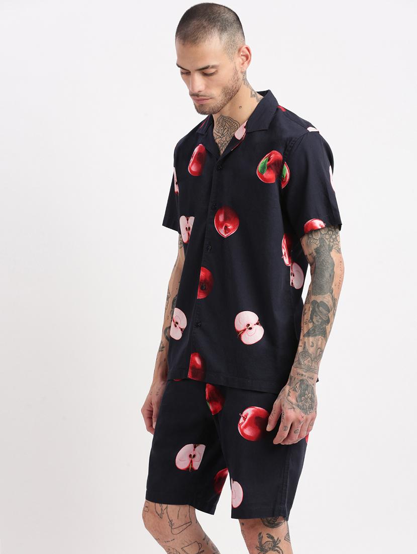 men cuban collared printed co-ord set - 21514396 -  Standard Image - 1