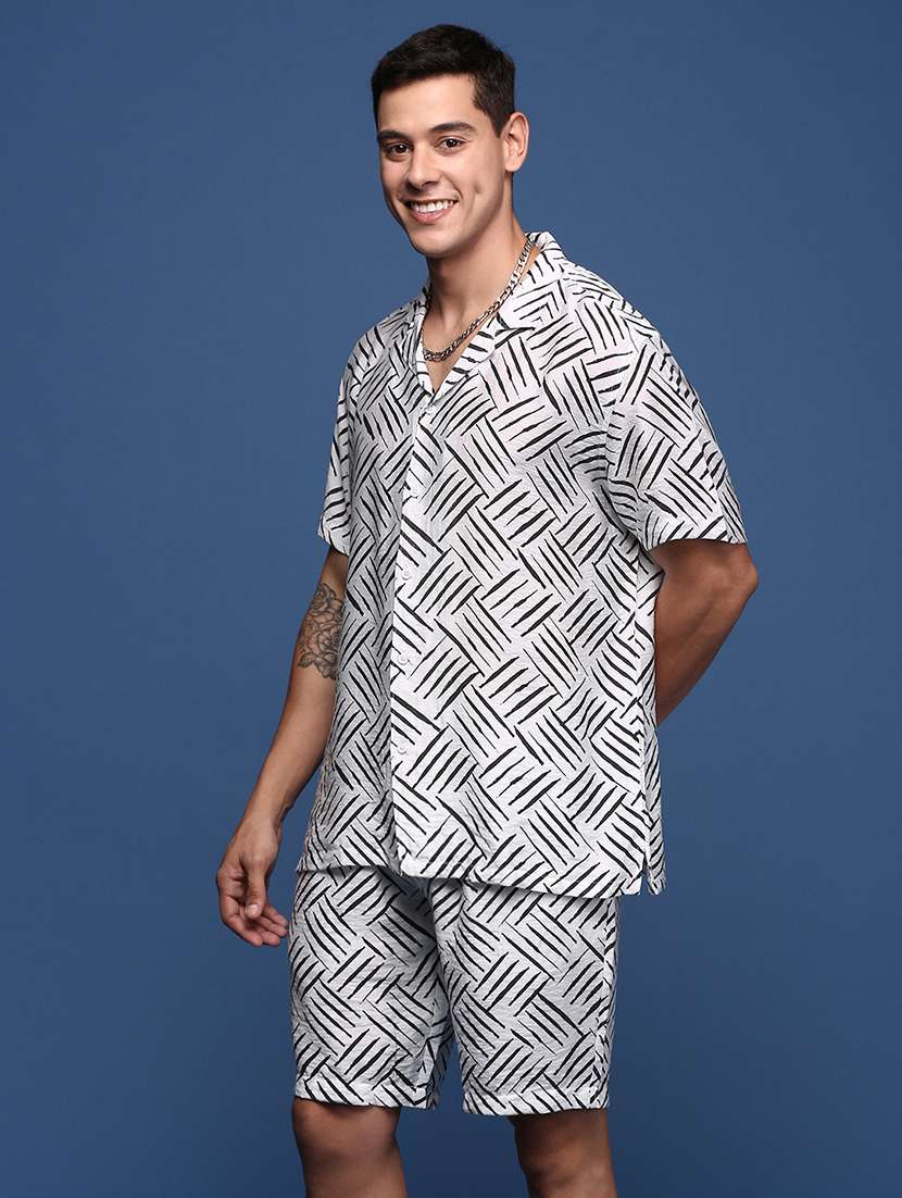 men cuban collared printed co-ord set - 21514399 -  Standard Image - 1