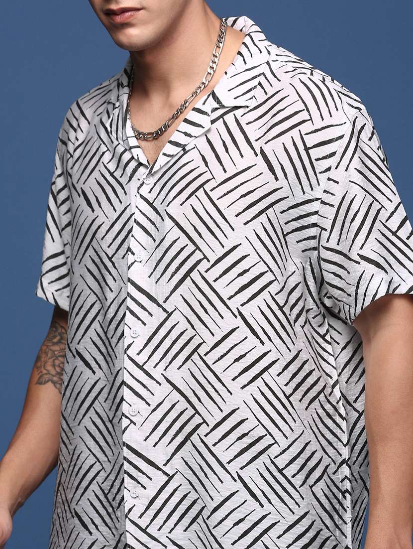 men cuban collared printed co-ord set - 21514399 -  Standard Image - 4