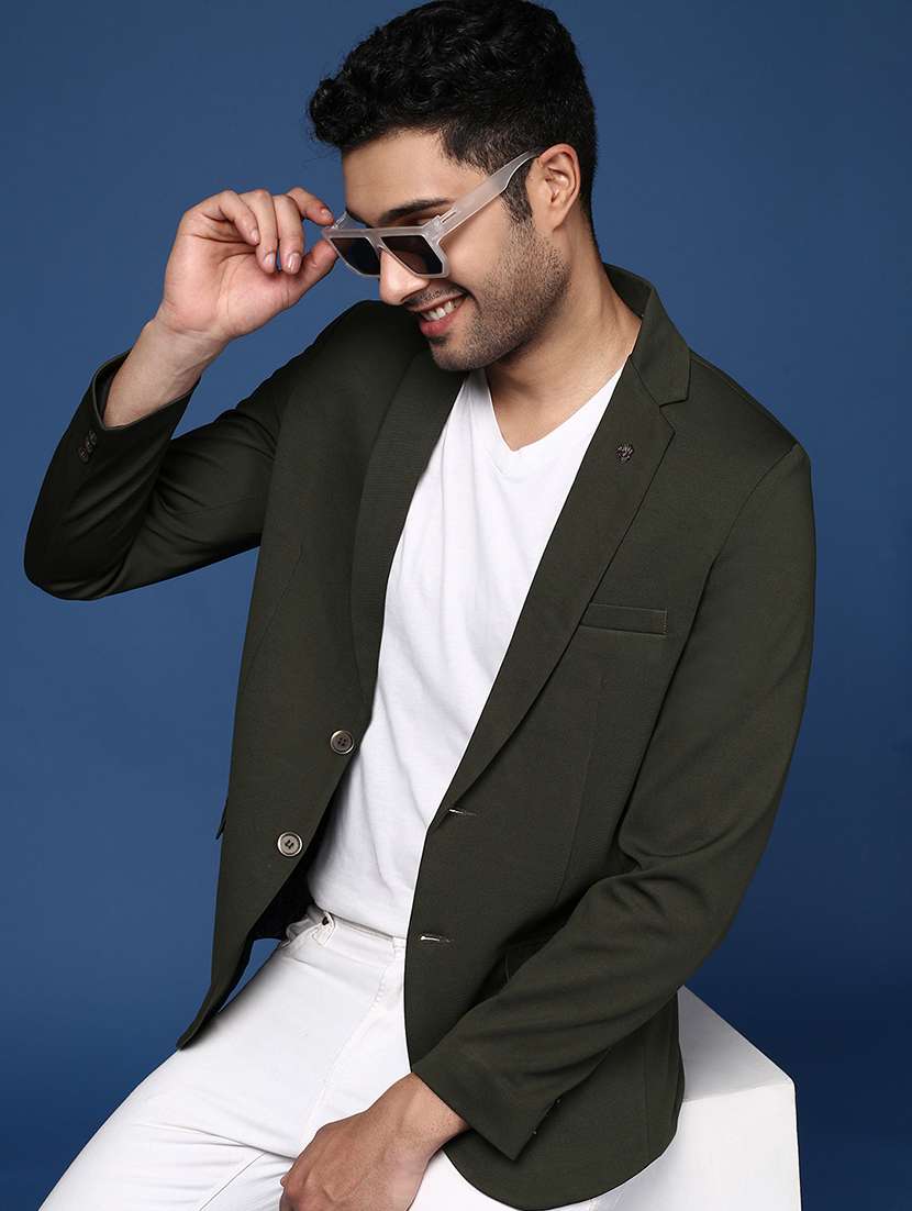 men solids single breasted casual blazer - 21514404 - Standard Image - 4