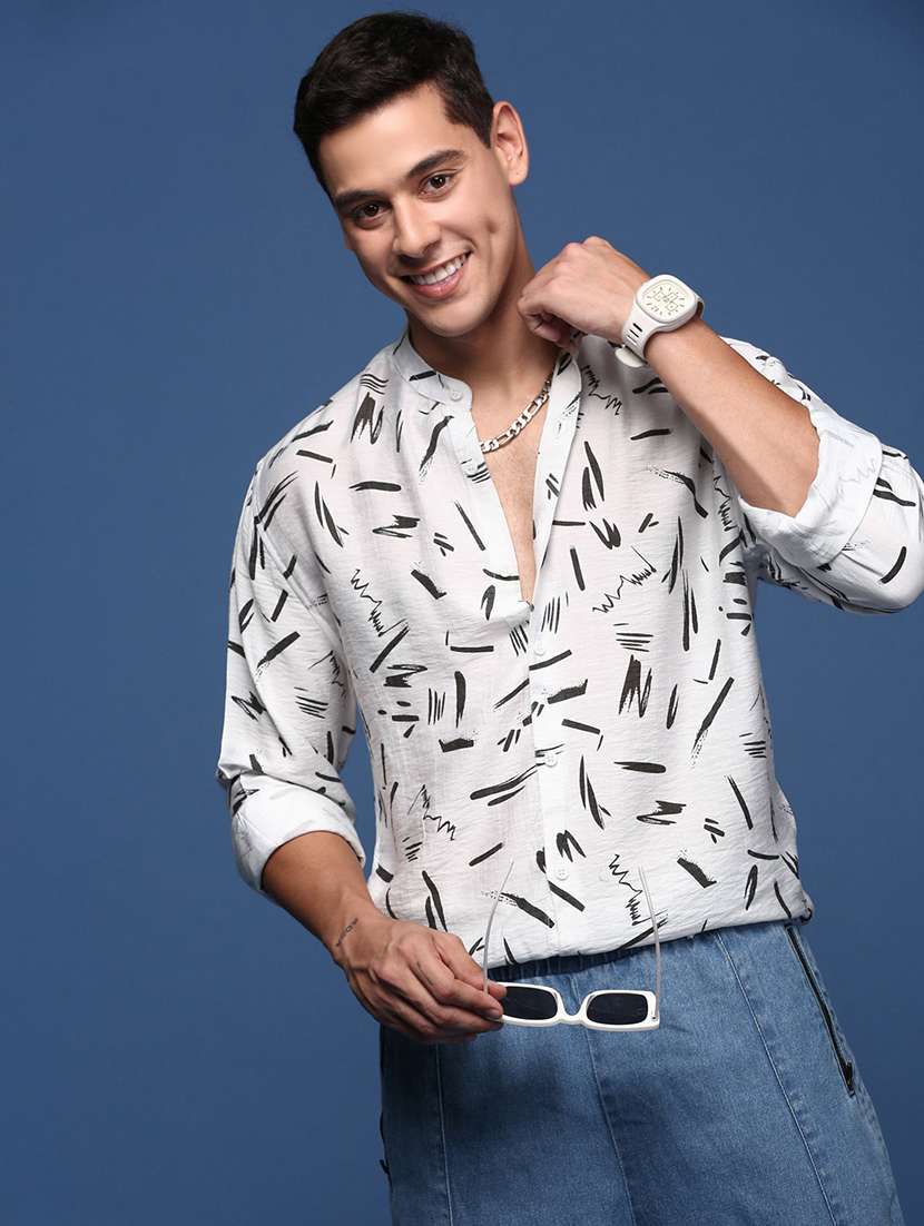men white printed long sleeves casual shirts - 21514421 -  Standard Image - 1