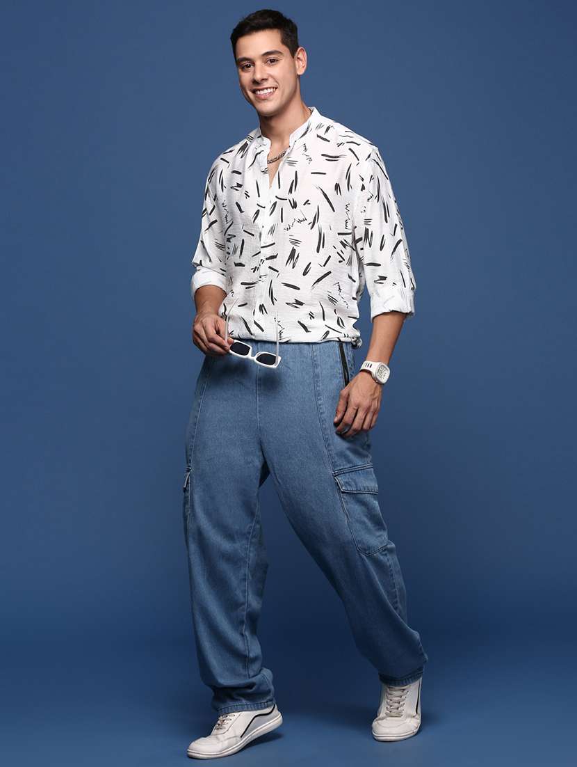 men white printed long sleeves casual shirts - 21514421 -  Standard Image - 4