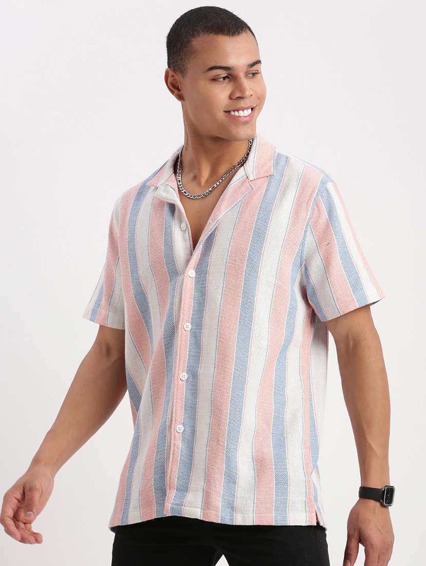 men stripes short sleeves casual shirts - 21514430 -  Standard Image - 1