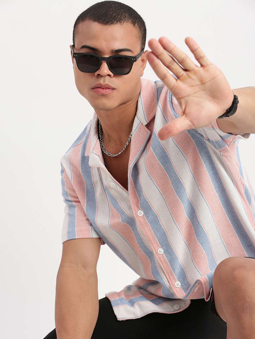 men stripes short sleeves casual shirts - 21514430 -  Standard Image - 4