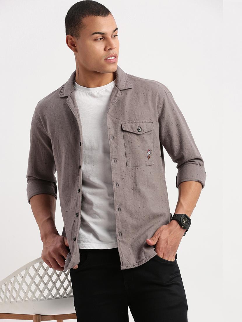 men grey self-designed casual shirt - 21514435 - Standard Image - 1