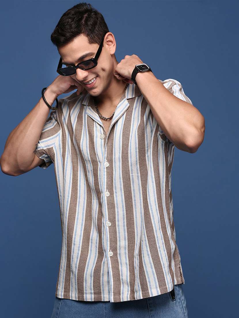 men stripes short sleeves casual shirt - 21514436 -  Standard Image - 1