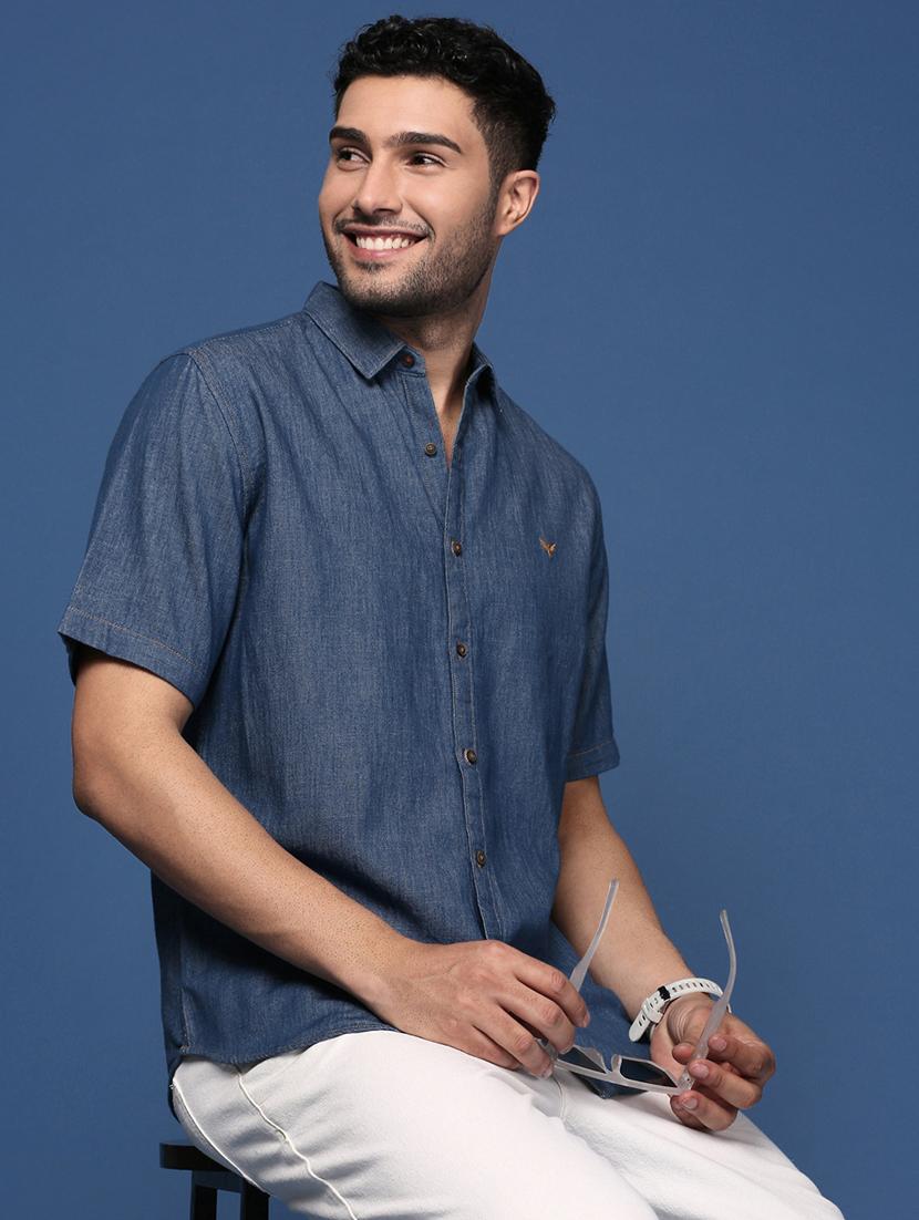 men solids shorts sleeves casual shirt - 21514442 - Standard Image - 4