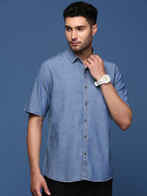 men blue solid casual shirt - 21514443 - Standard Image - 0