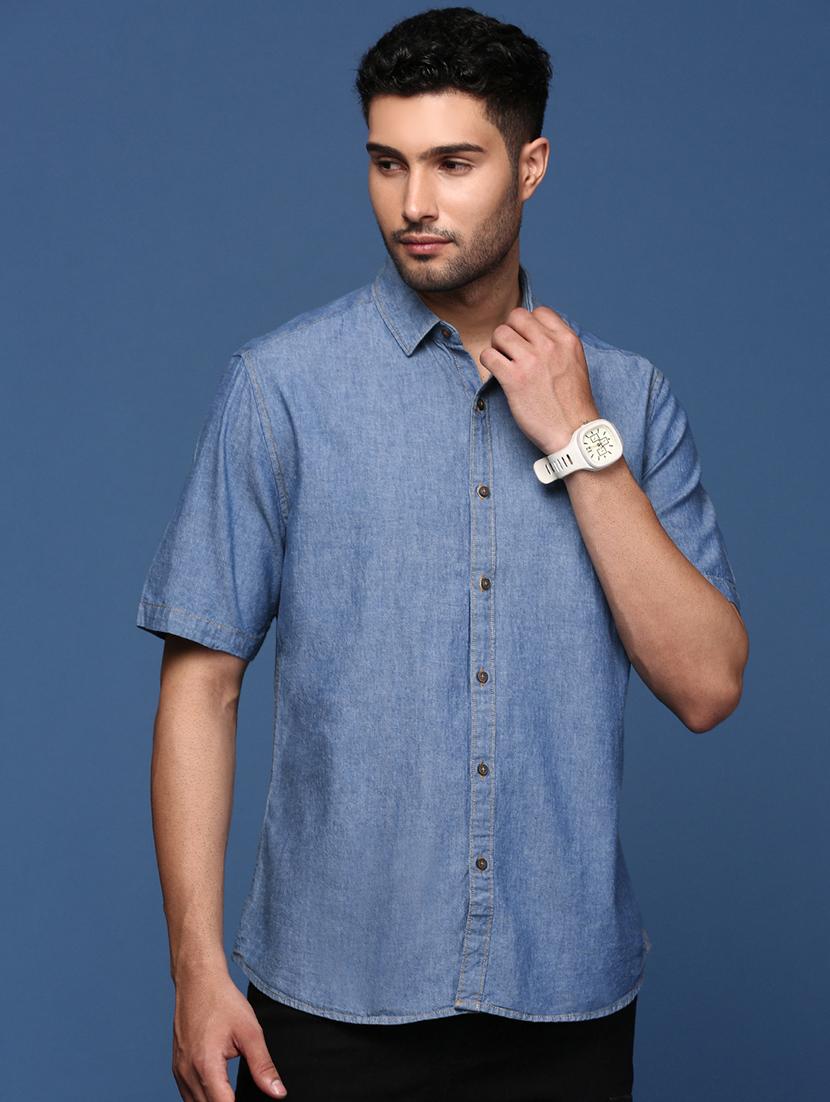 men blue solid casual shirt - 21514443 - Zoom Image - 0