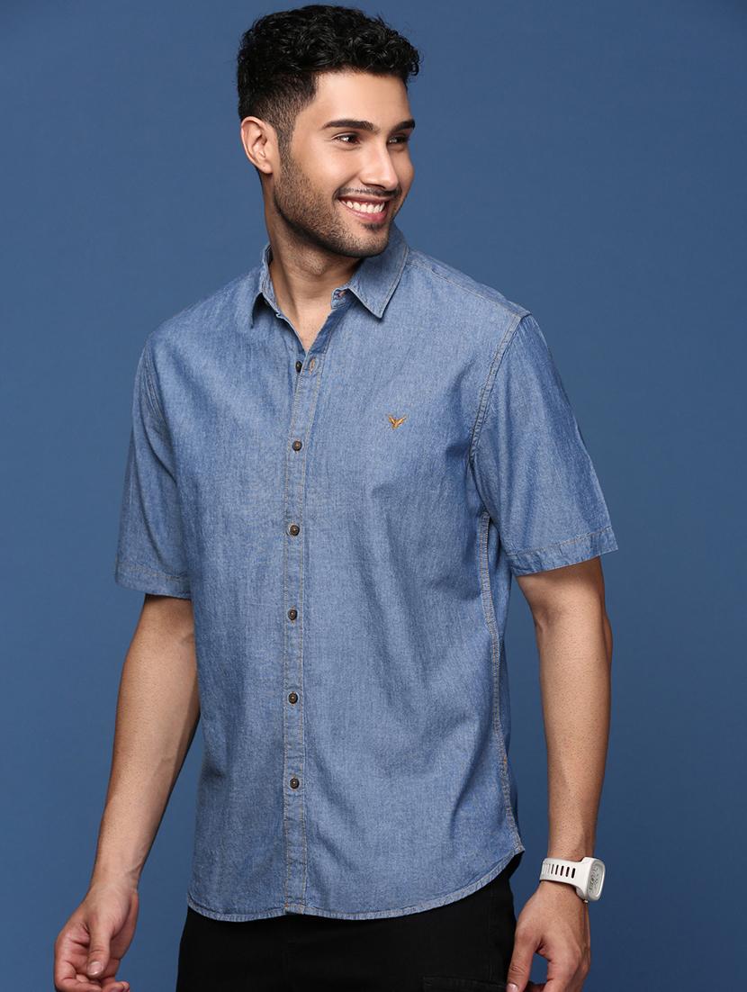 men blue solid casual shirt - 21514443 - Standard Image - 1
