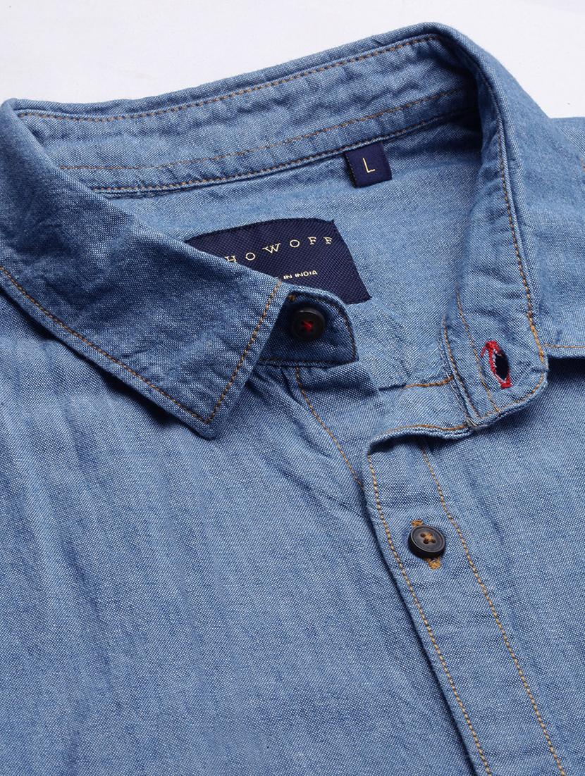 men blue solid casual shirt - 21514443 - Standard Image - 6