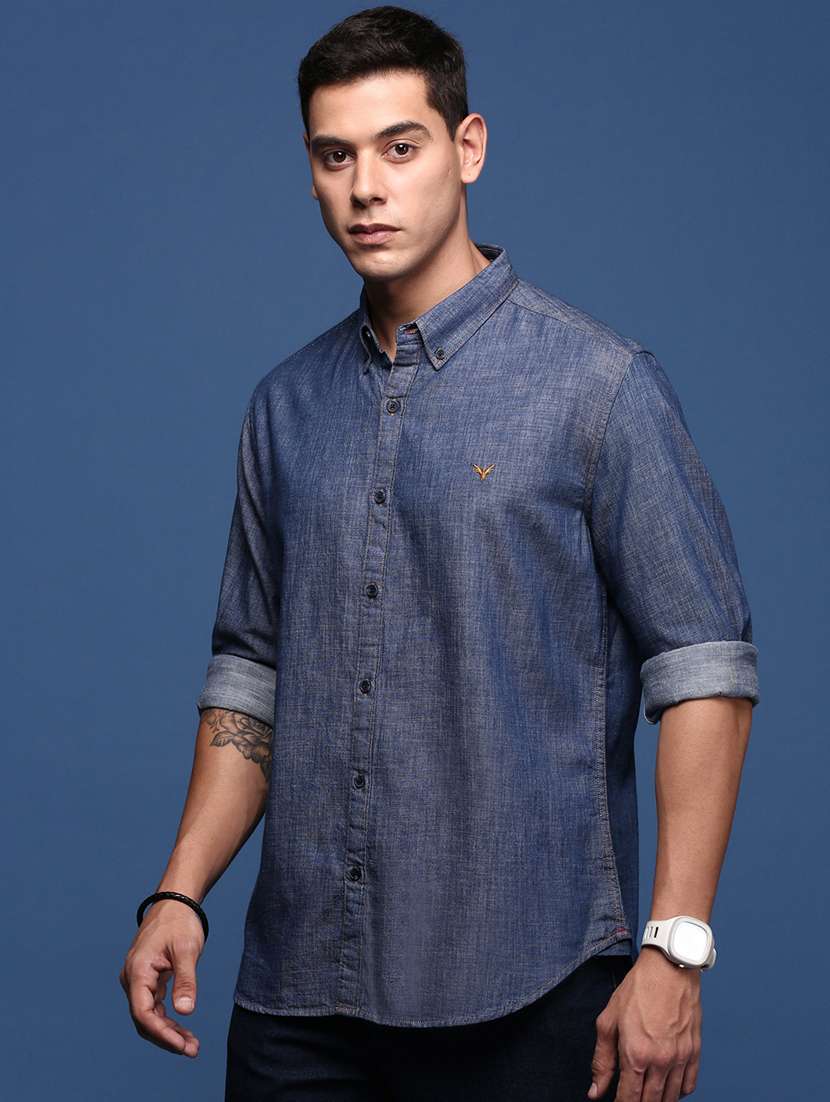 men navy blue solid casual shirt - 21514449 -  Standard Image - 1