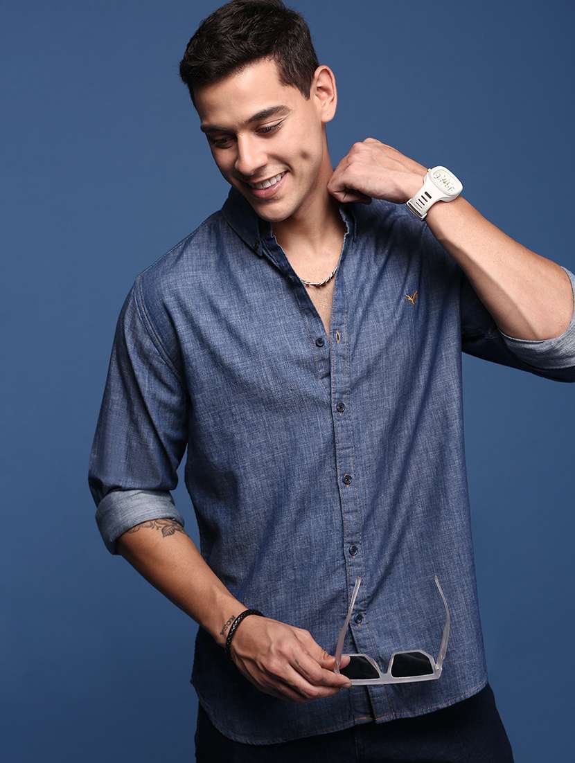 men navy blue solid casual shirt - 21514449 -  Standard Image - 4