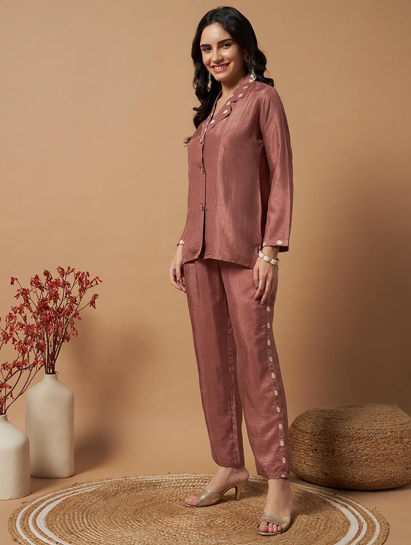 women peach self design co-ord set - 21514452 - Standard Image - 1