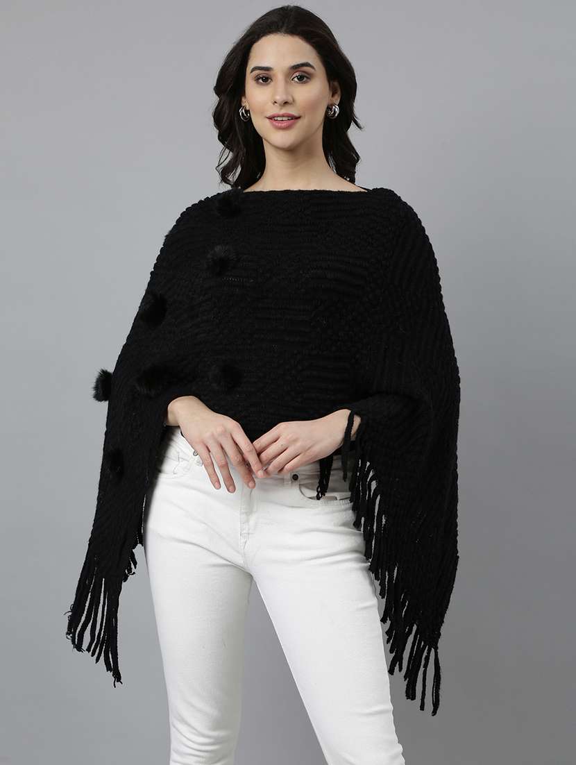 women black self design poncho
