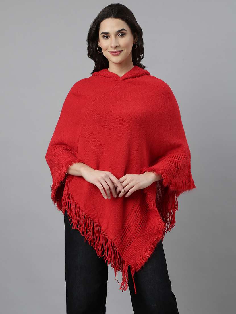 women self design hooded poncho