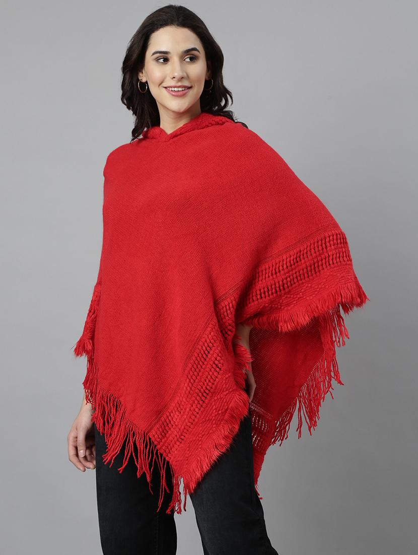 women self design hooded poncho - 21514472 - Standard Image - 1