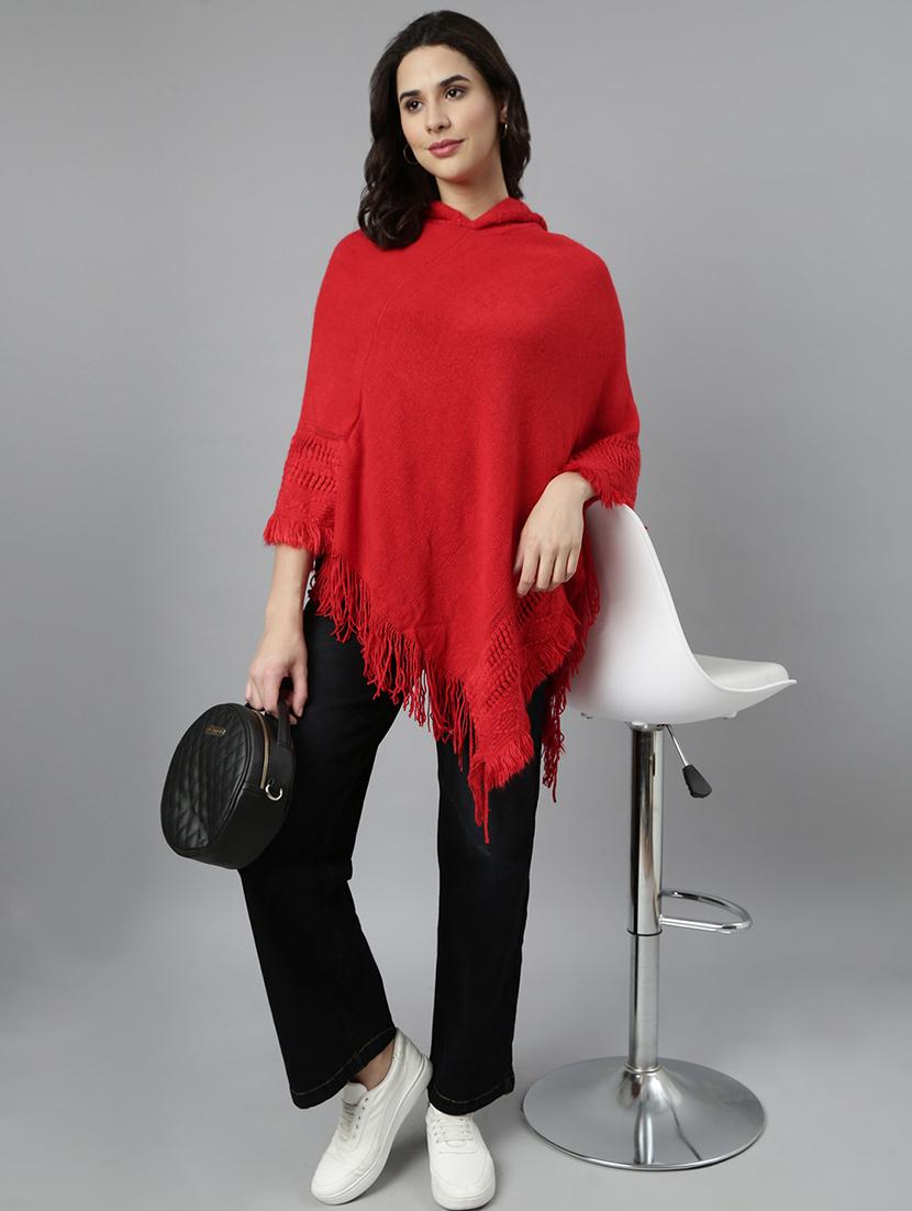 women self design hooded poncho - 21514472 - Standard Image - 4