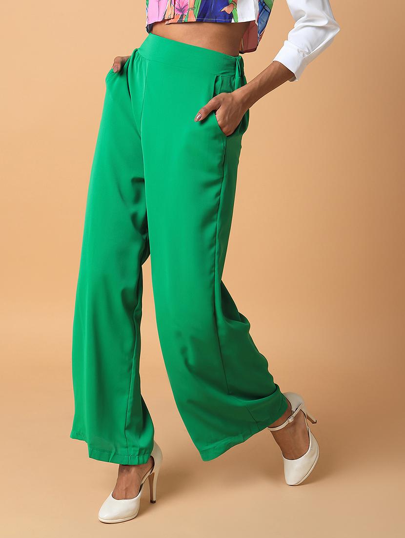 women green viscose wide leg trouser - 21514474 -  Standard Image - 1