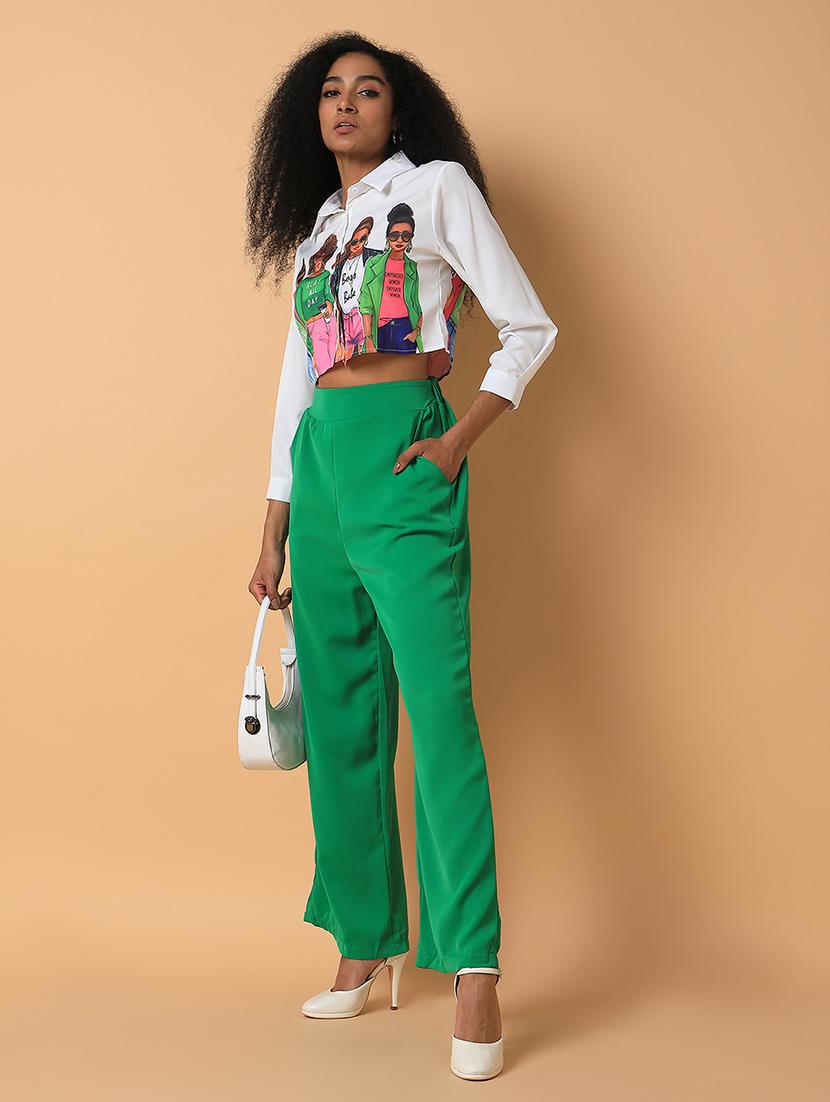 women green viscose wide leg trouser - 21514474 - Standard Image - 4