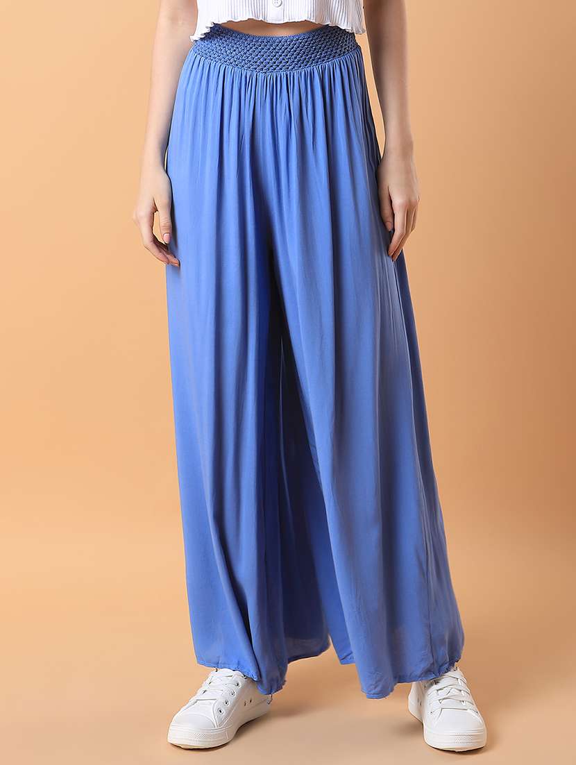 women solid flat front wide leg trouser