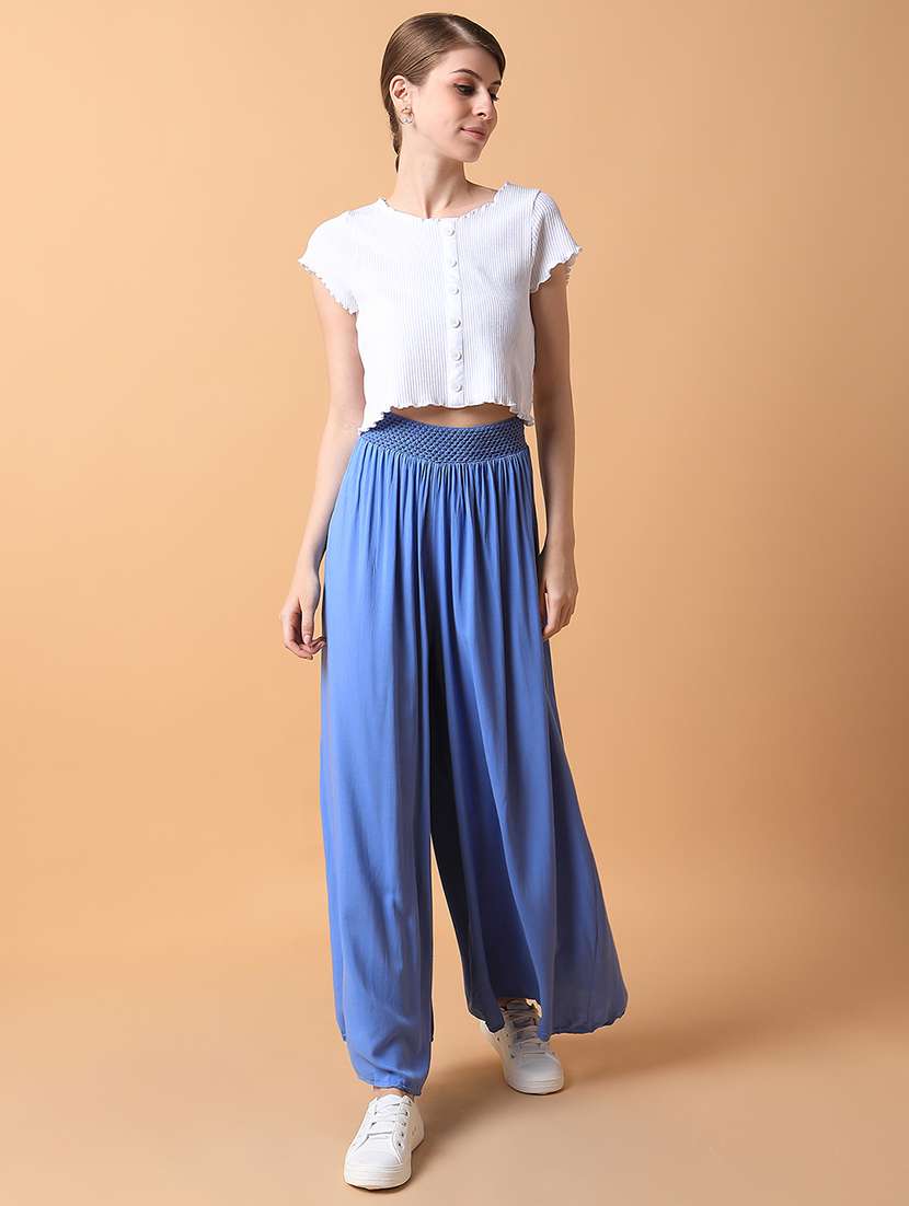 women solid flat front wide leg trouser - 21514479 - Standard Image - 1
