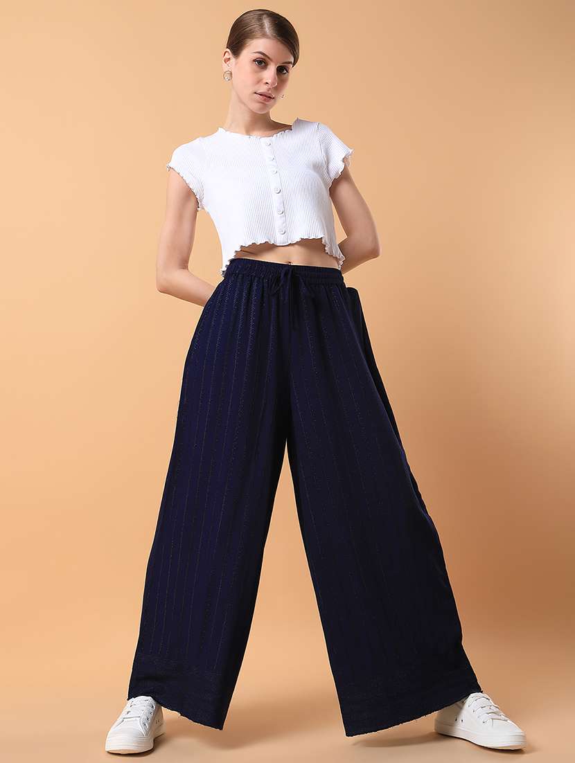 women embroidered flat front wide leg trouser - 21514482 -  Standard Image - 1