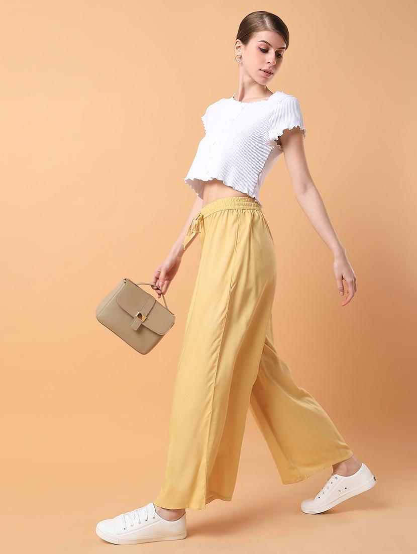 women solid flat front wide leg trouser - 21514484 - Standard Image - 1