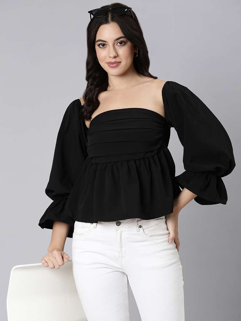 women black solid peplum top - 21514487 -  Standard Image - 1