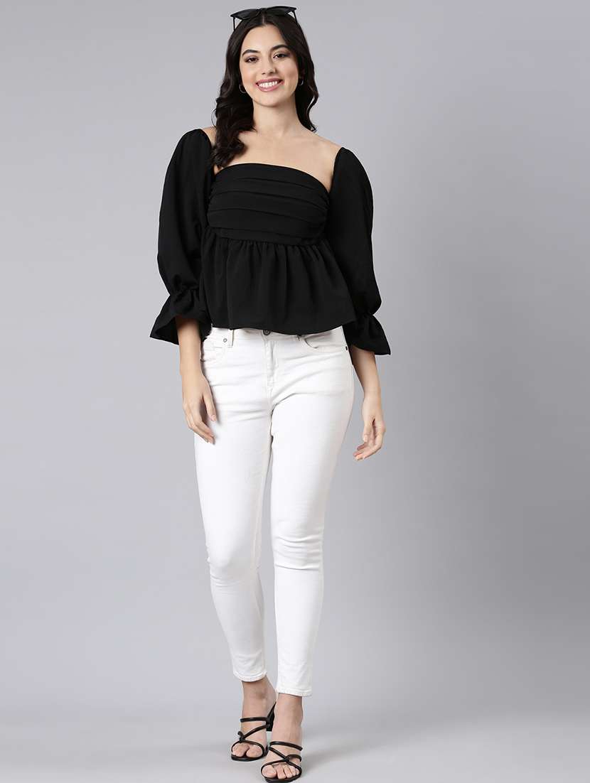 women black solid peplum top - 21514487 -  Standard Image - 4