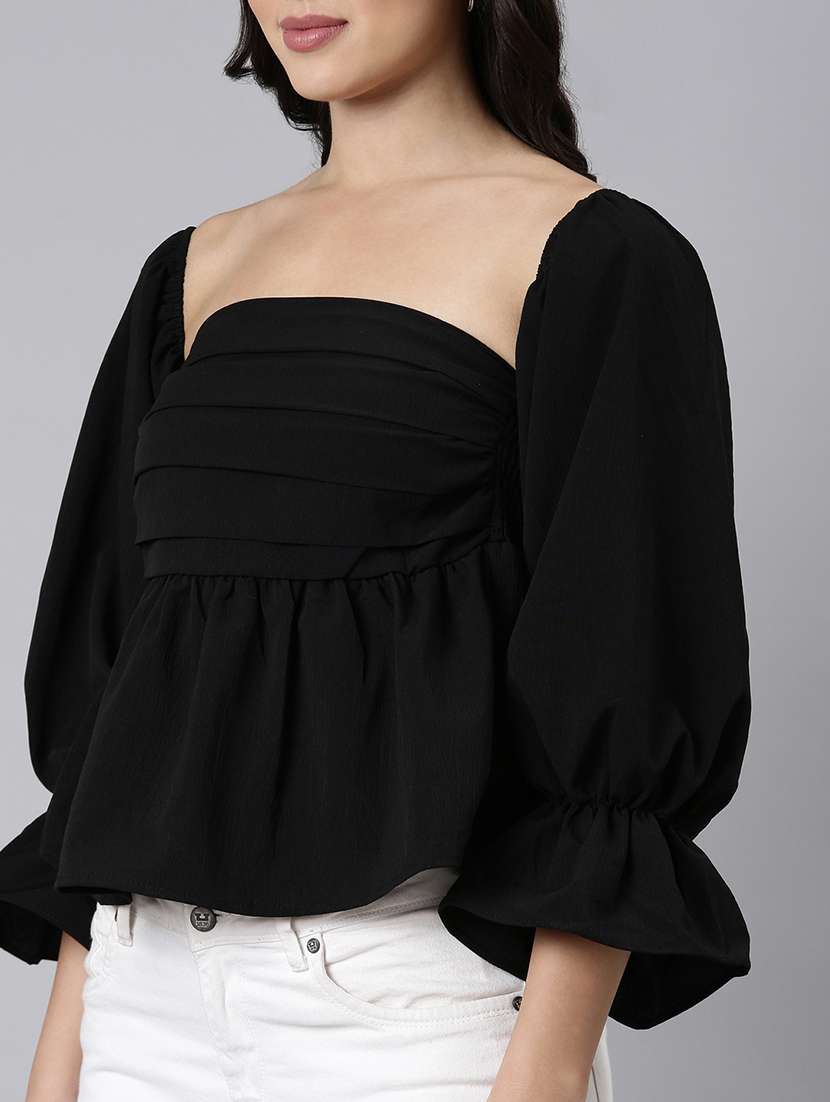 women black solid peplum top - 21514487 -  Standard Image - 6