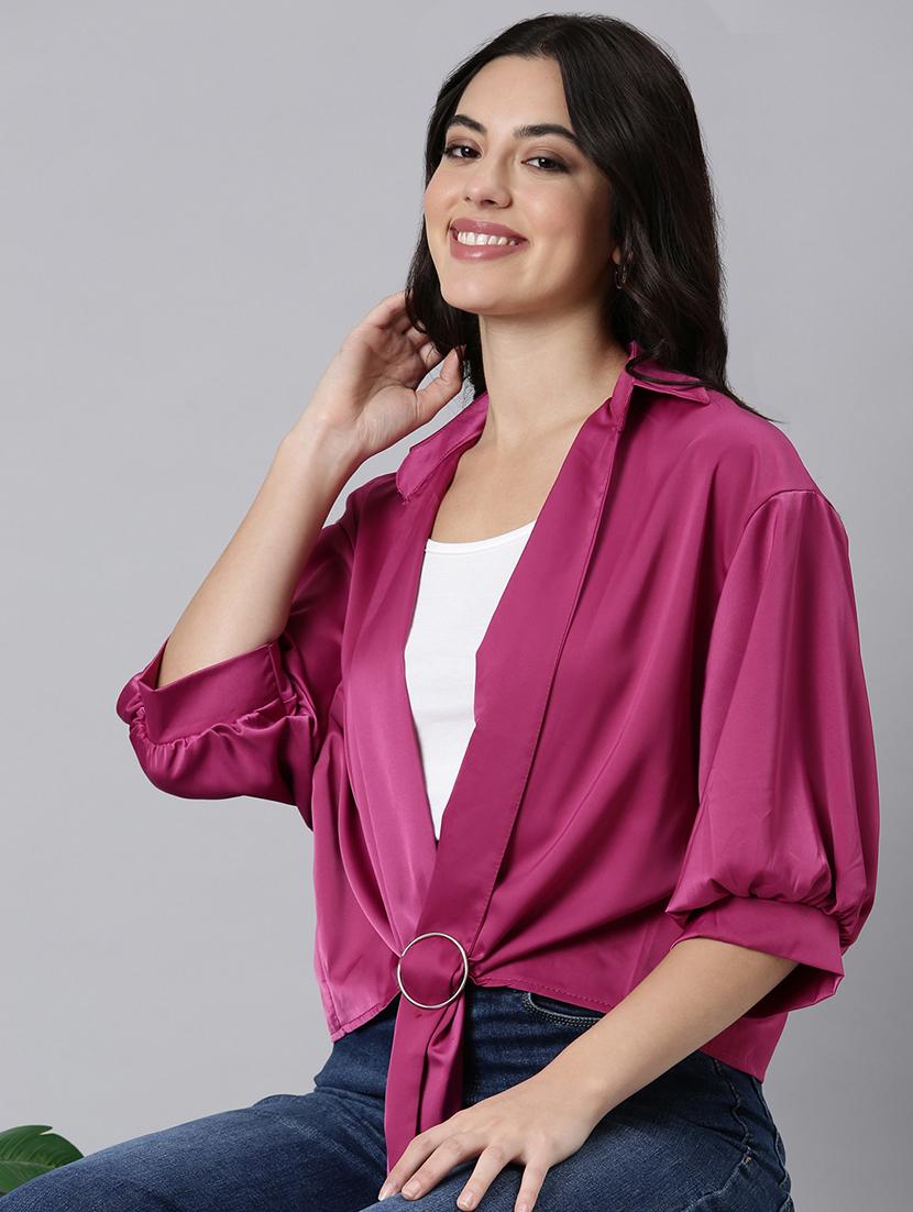 women solid collared shirt style top - 21514489 -  Standard Image - 1