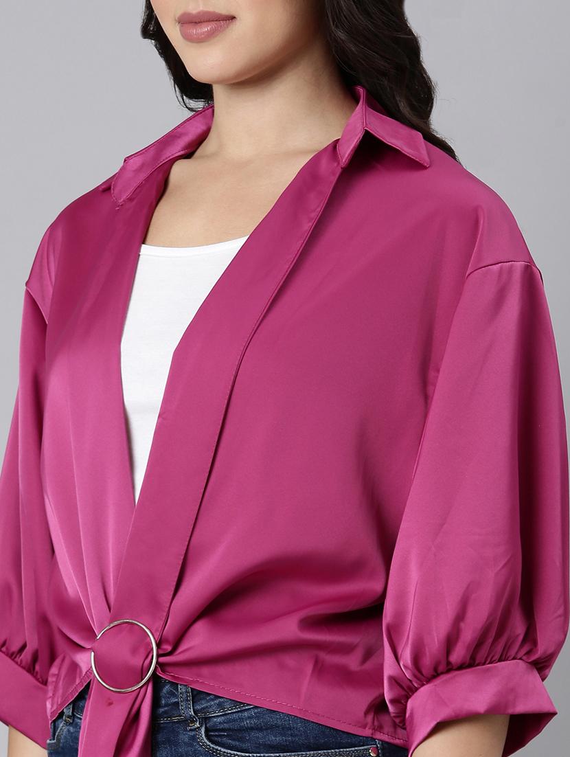 women solid collared shirt style top - 21514489 - Standard Image - 6